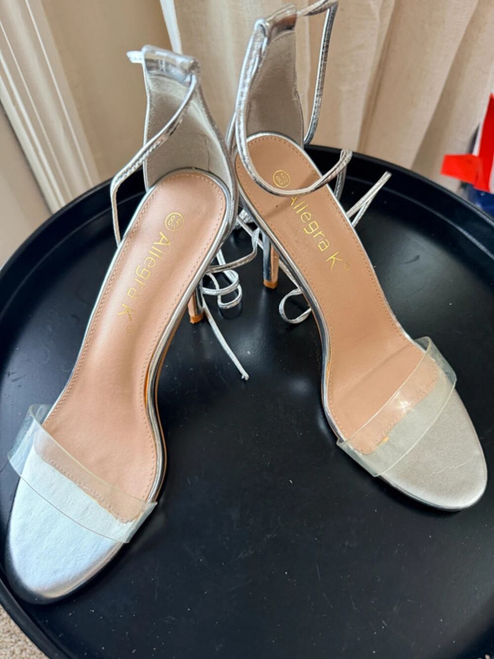 3 for $9 Clear strap silver lace up pumps 8.5  257
